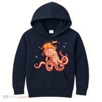 Cat Riding Octopus Funny Kids Hoodie thumb 0