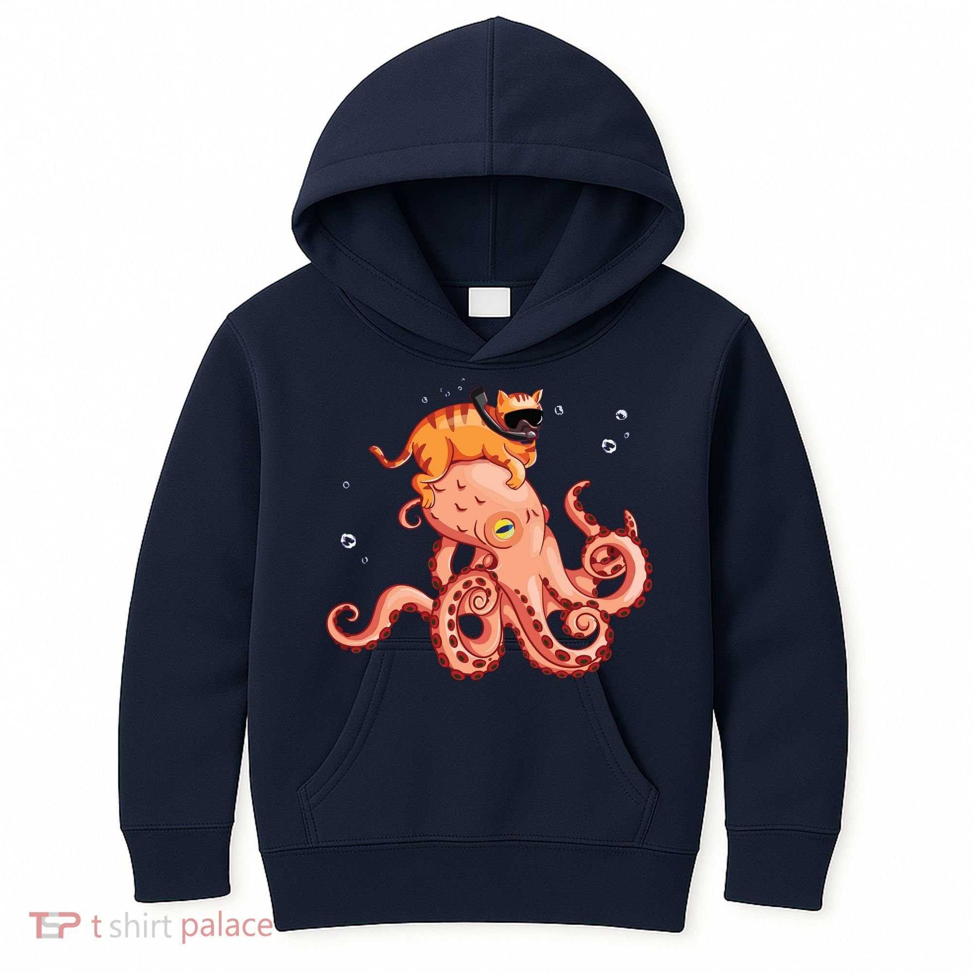 Cat Riding Octopus Funny Kids Hoodie