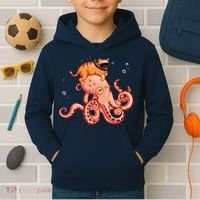 Cat Riding Octopus Funny Kids Hoodie thumb 2