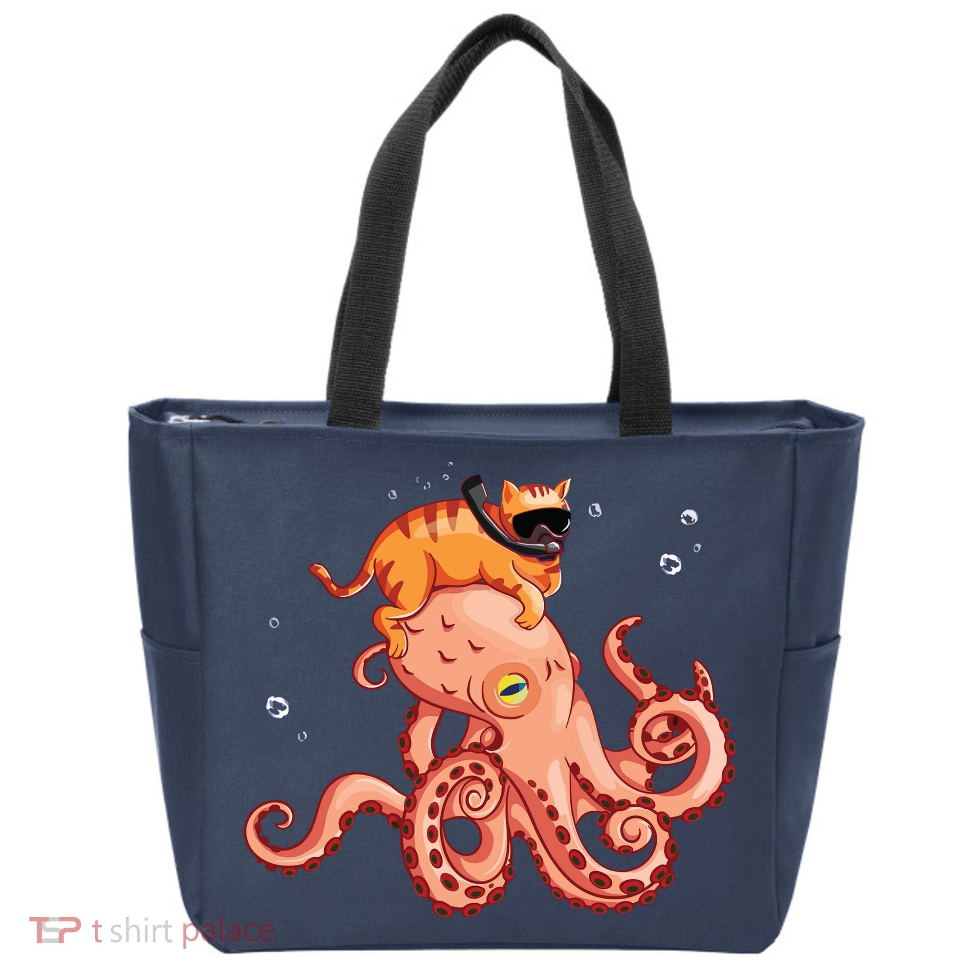 Cat Riding Octopus Funny Tote Bag