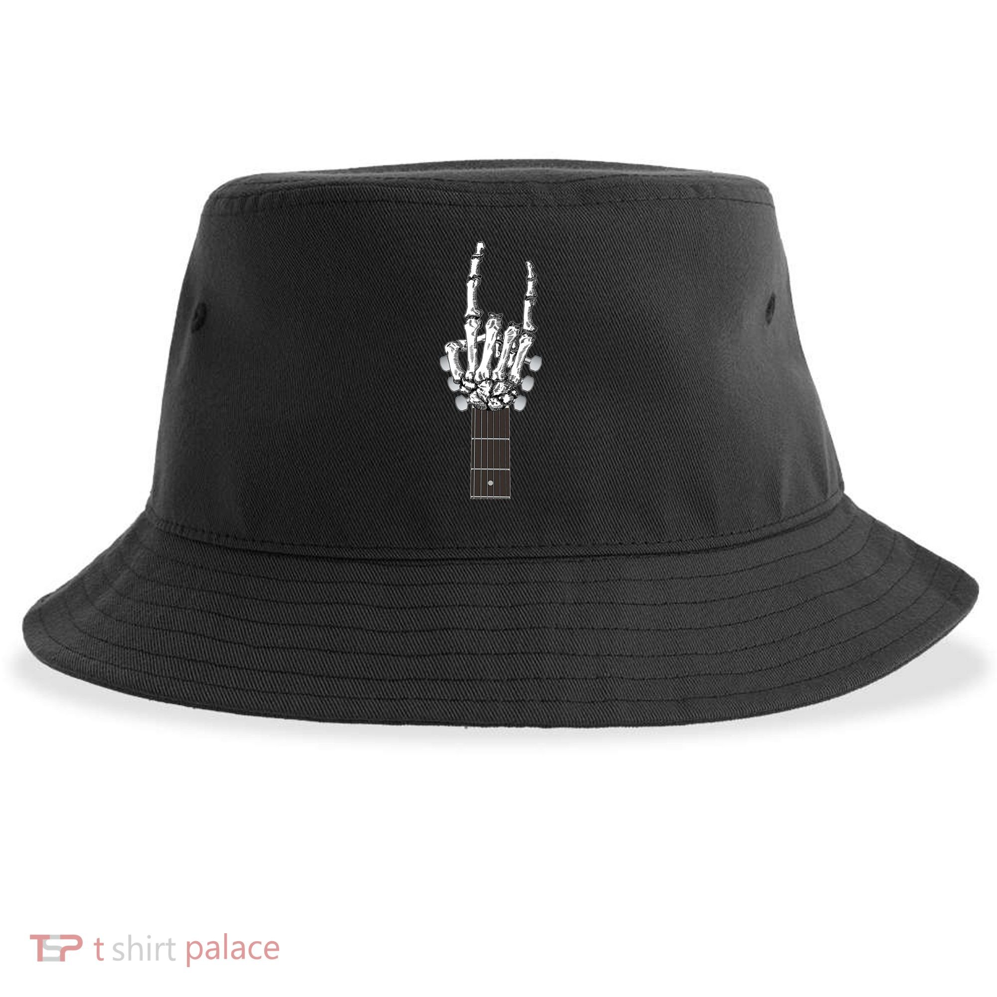 Cool Rock On Skeleton Guitar Sustainable Bucket Hat