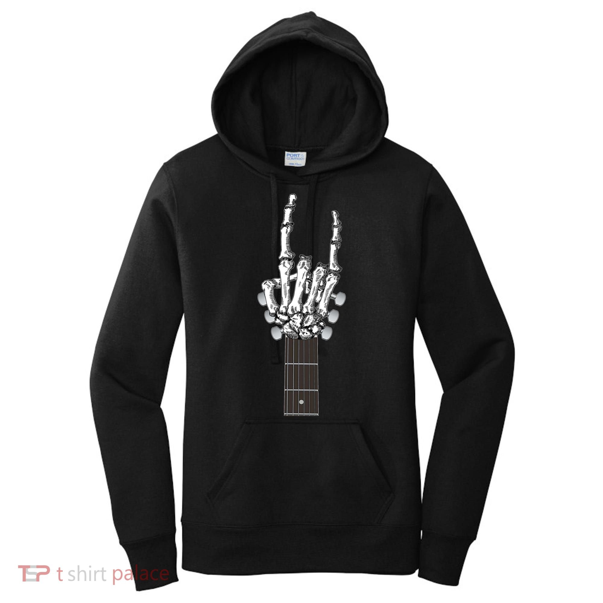Cool Rock On Skeleton Guitar Women's Hoodie