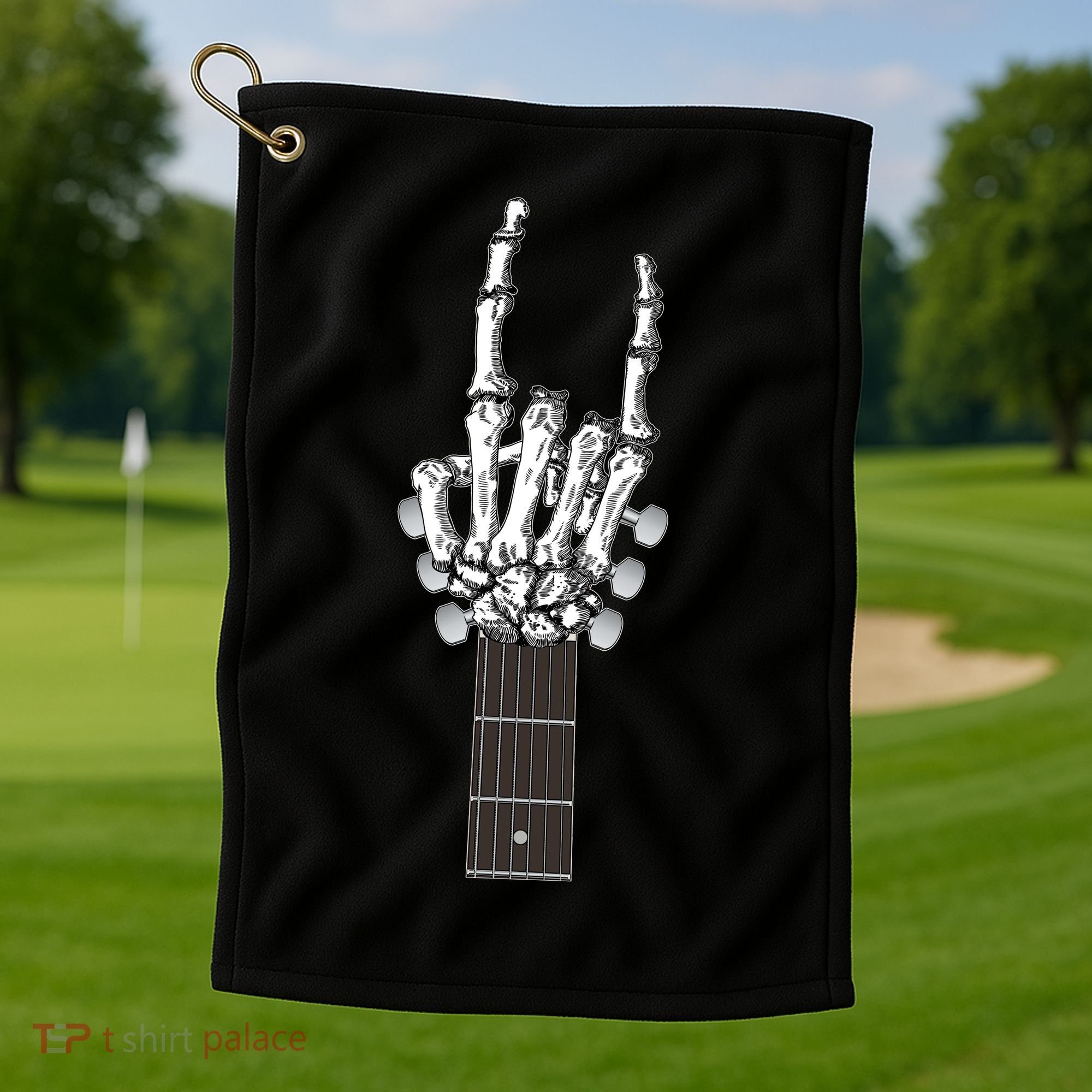 Cool Rock On Skeleton Guitar Golf Towel