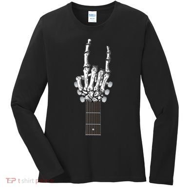 Cool Rock On Skeleton Guitar Women's Long Sleeve Shirt