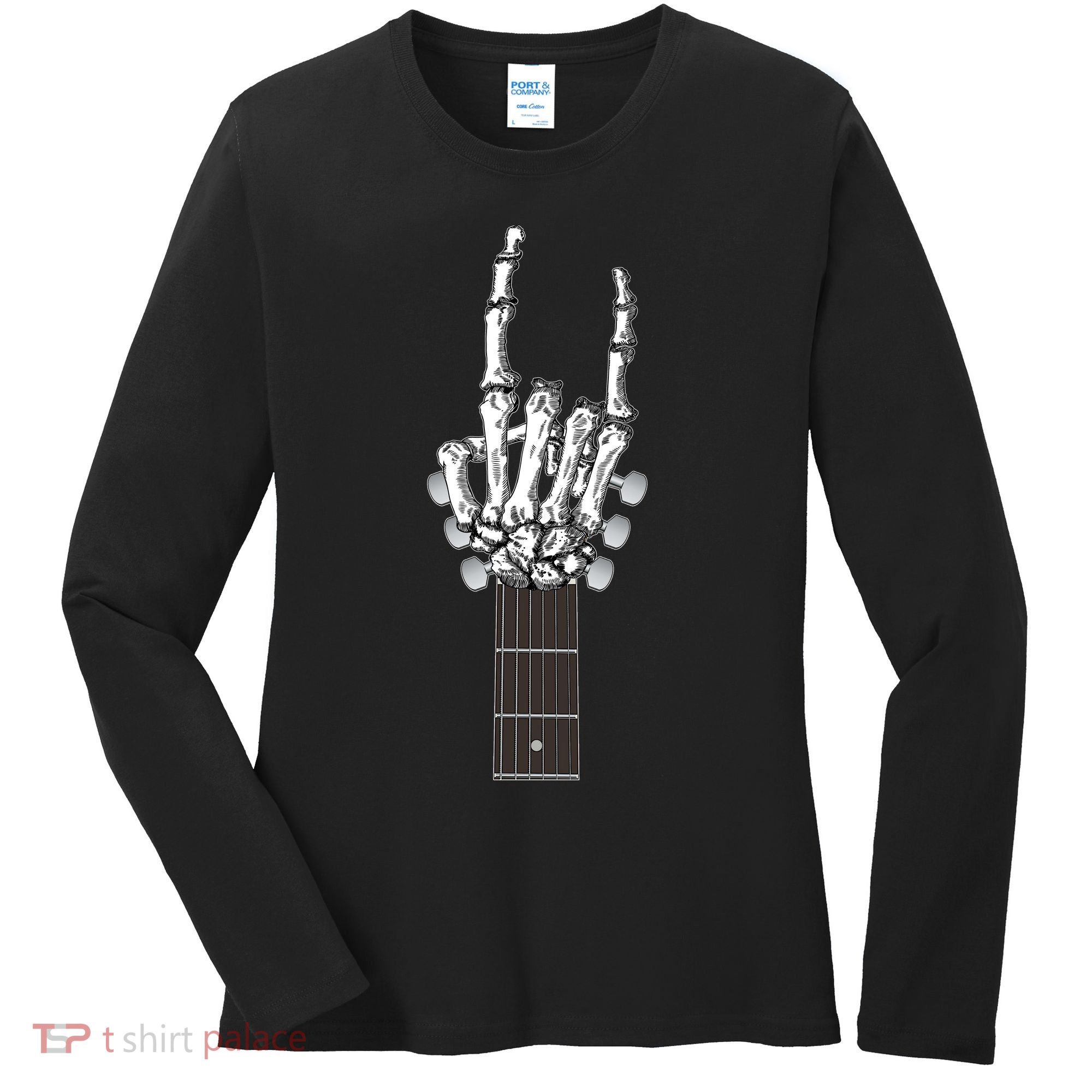 Cool Rock On Skeleton Guitar Women's Long Sleeve Shirt
