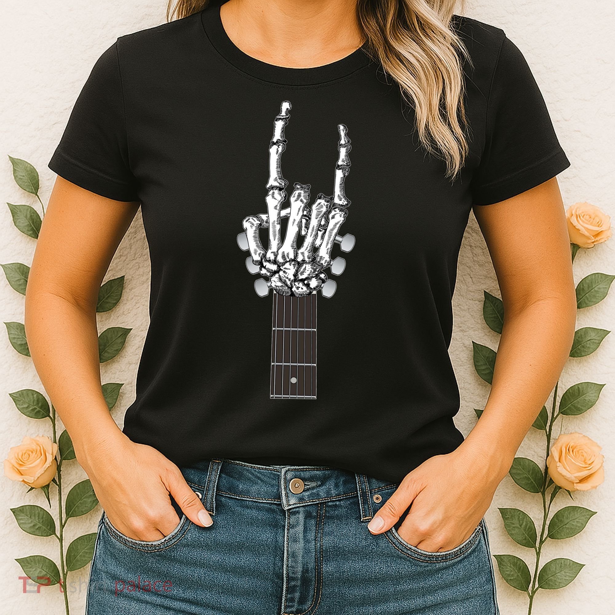 Cool Rock On Skeleton Guitar Women's T-Shirt