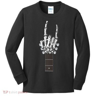 Cool Rock On Skeleton Guitar Kids Long Sleeve Shirt