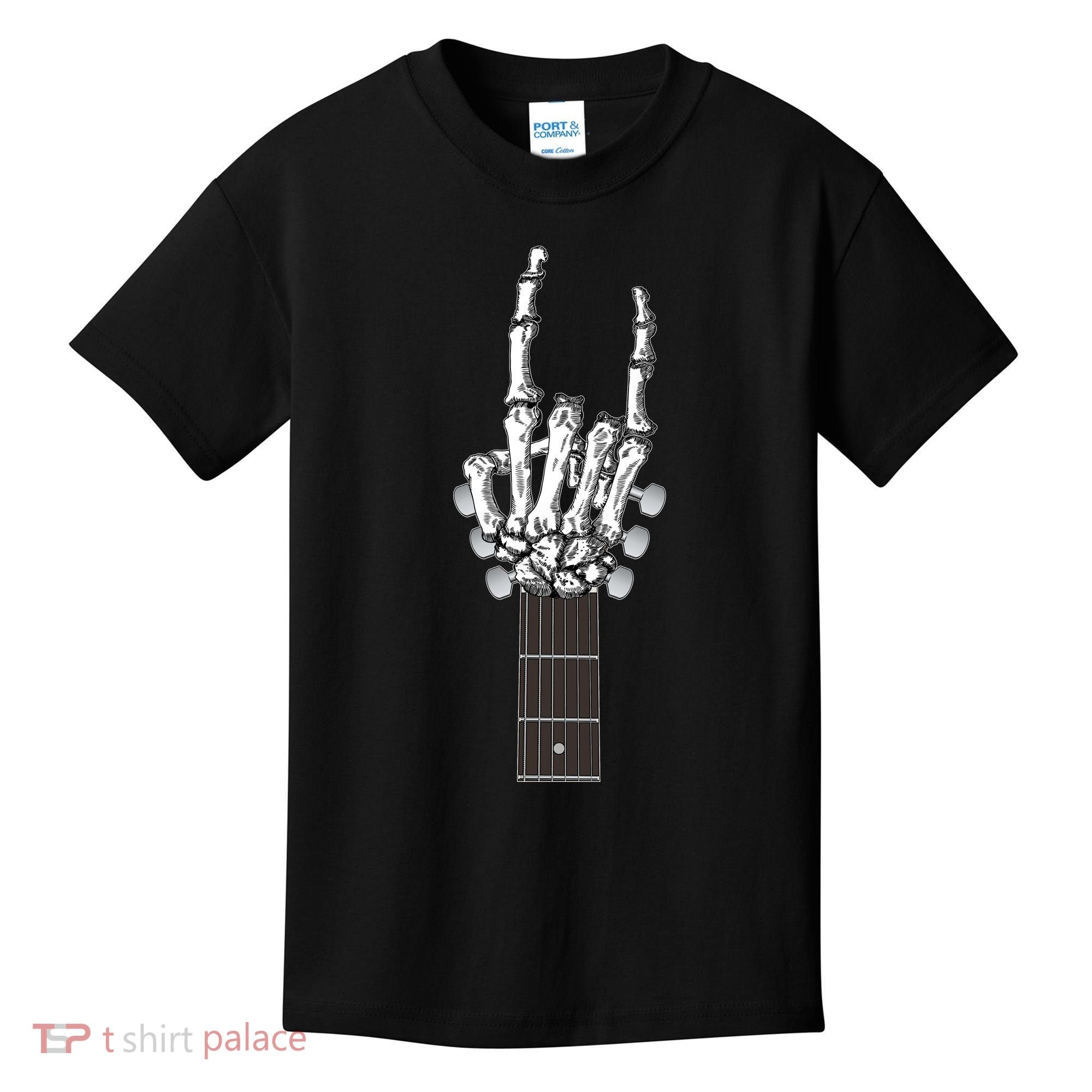 Cool Rock On Skeleton Guitar Kids T-Shirt