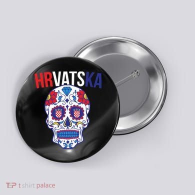 Croatia Hrvatska Soccer Skull Button