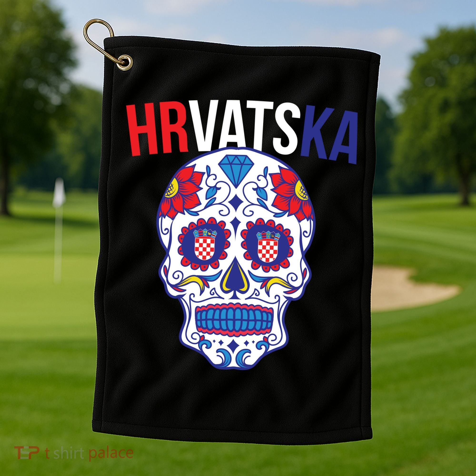 Croatia Hrvatska Soccer Skull Golf Towel