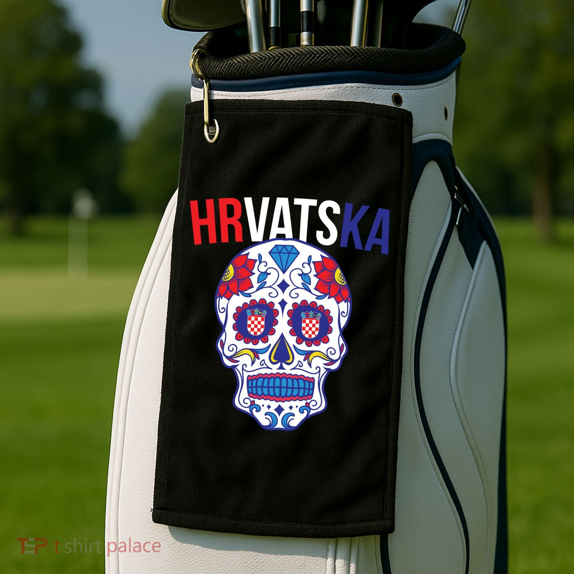Croatia Hrvatska Soccer Skull Golf Towel