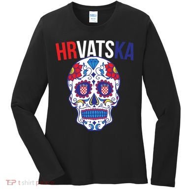 Croatia Hrvatska Soccer Skull Women's Long Sleeve Shirt