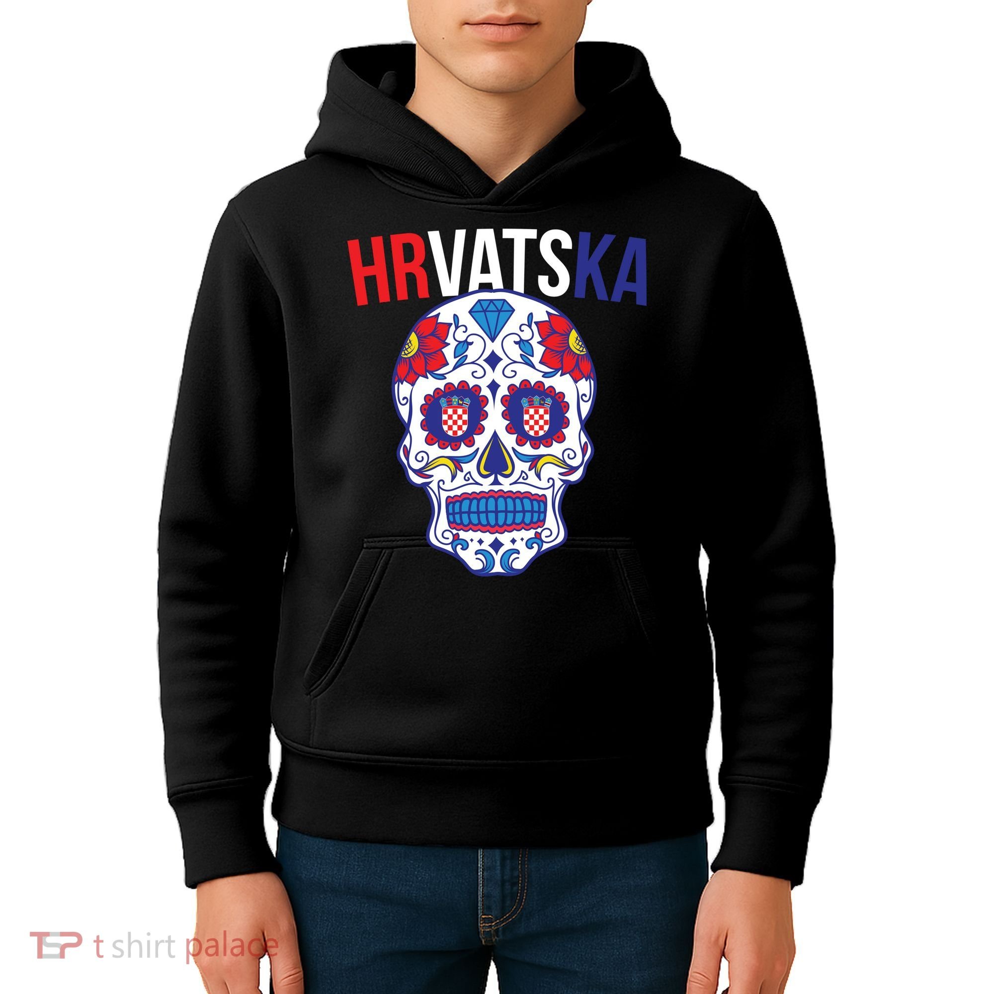 Croatia Hrvatska Soccer Skull Kids Hoodie