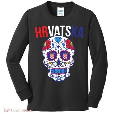 Croatia Hrvatska Soccer Skull Kids Long Sleeve Shirt