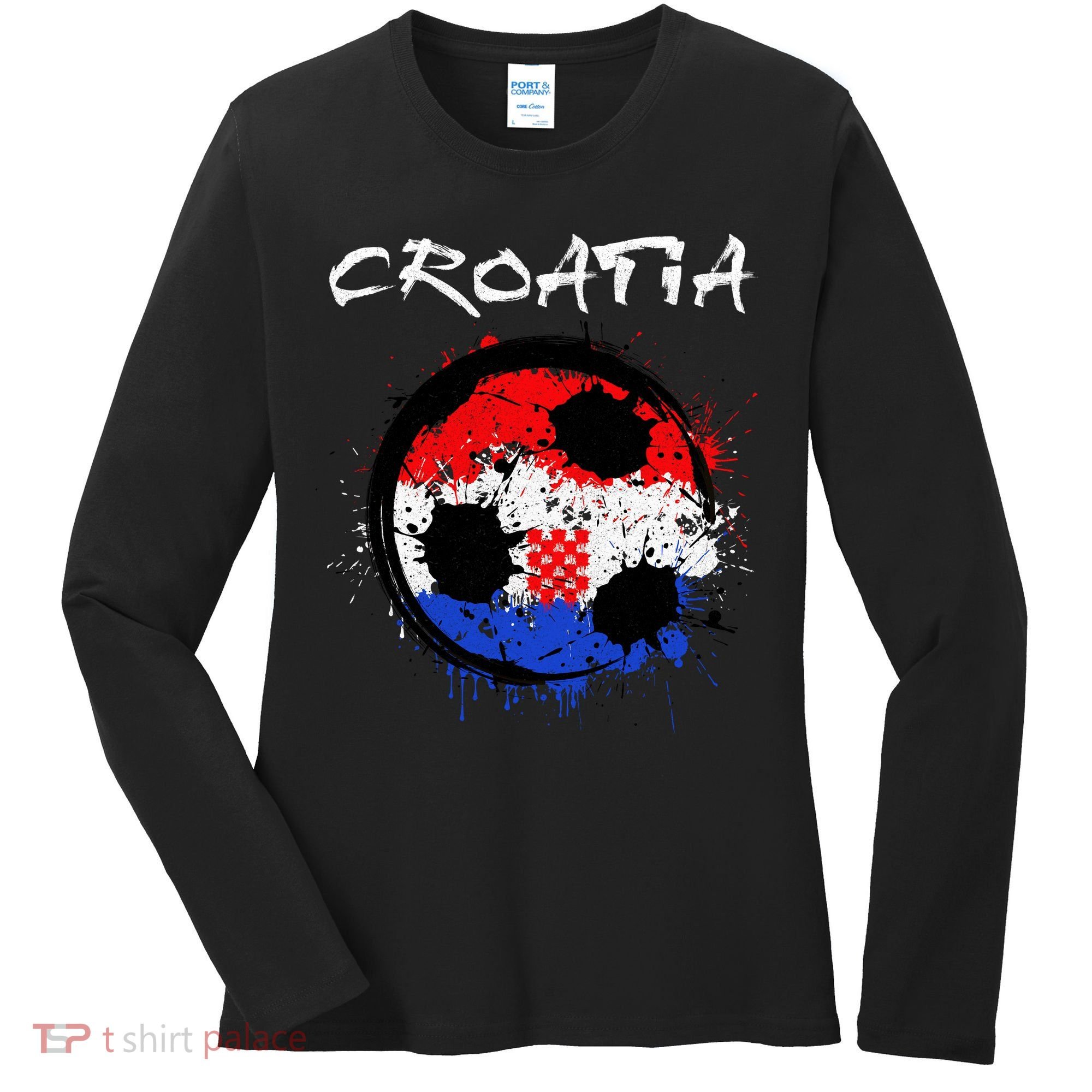 Croatia Soccer Ball Flag Women's Long Sleeve Shirt