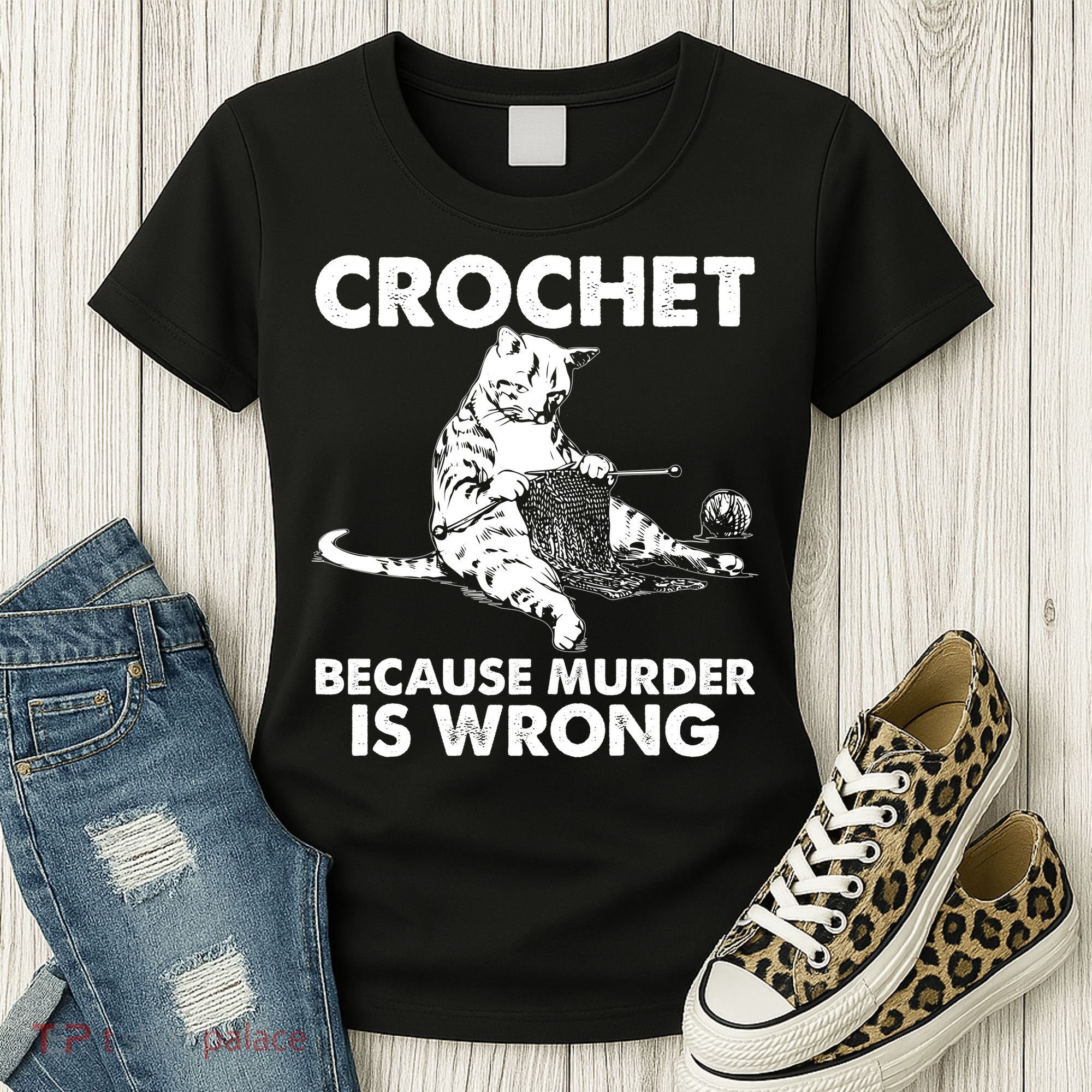 Crochet Because Murder Is Wrong Cat Women's T-Shirt