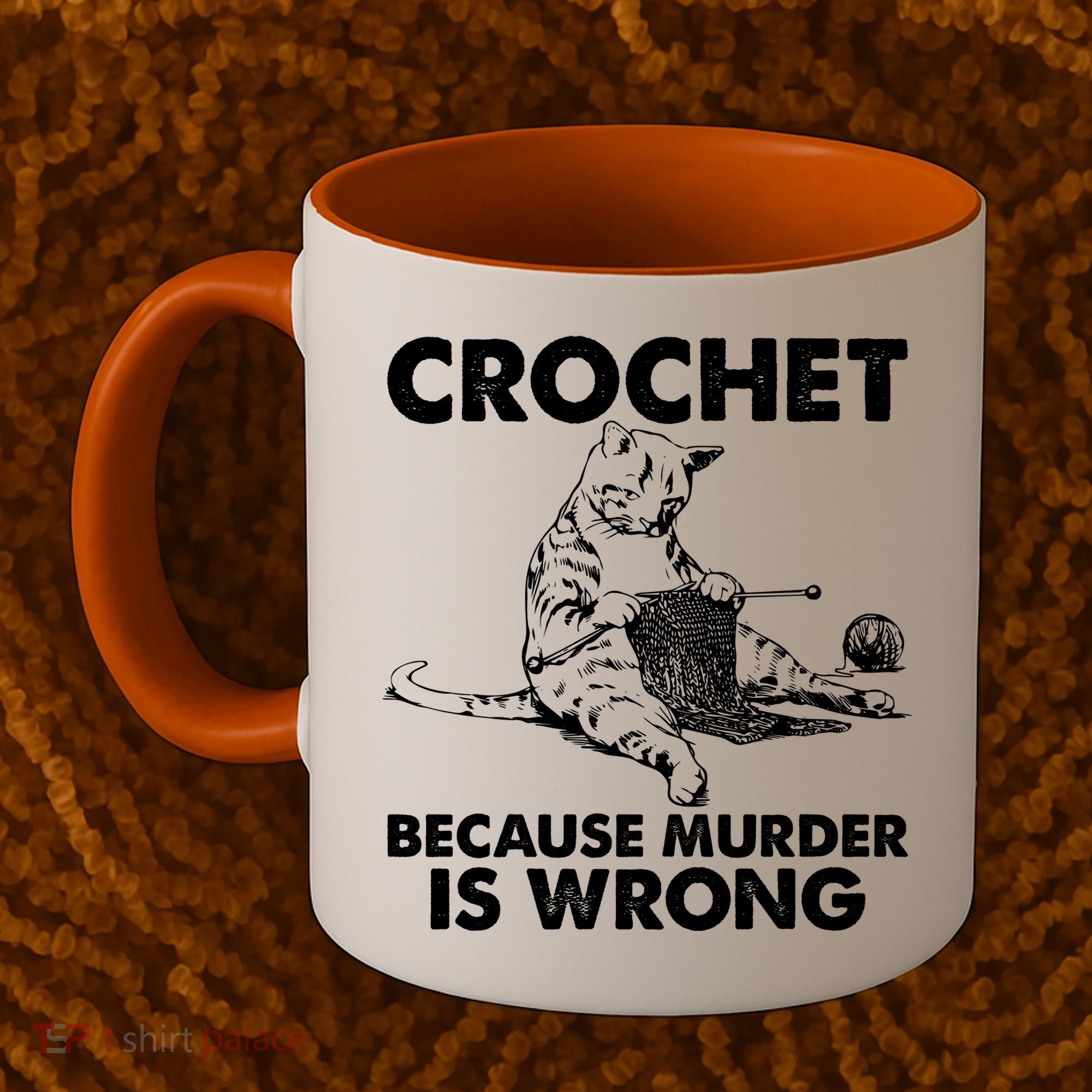 Crochet Because Murder Is Wrong Cat Coffee Mug