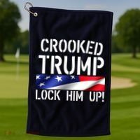Crooked Trump Lock Him Up USA Golf Towel thumb 1