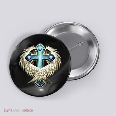 Cross With Wings Button