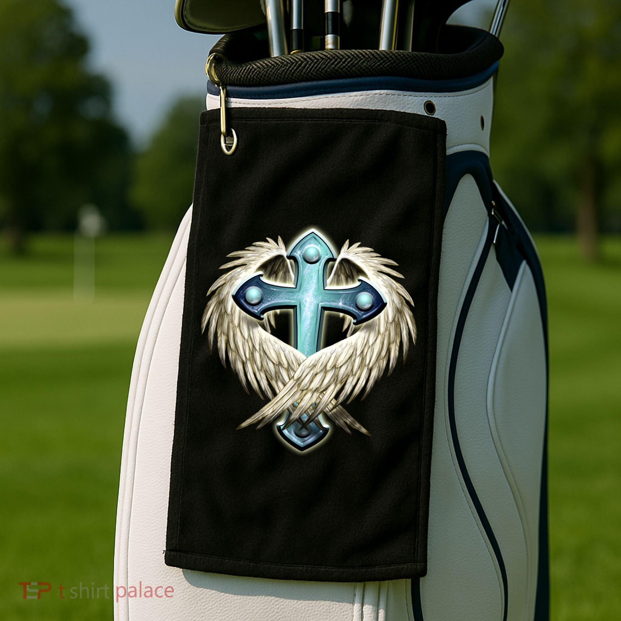 Cross With Wings Golf Towel