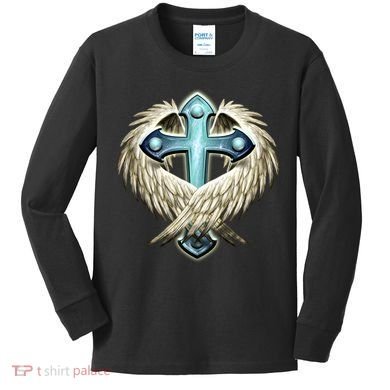 Cross With Wings Kids Long Sleeve Shirt