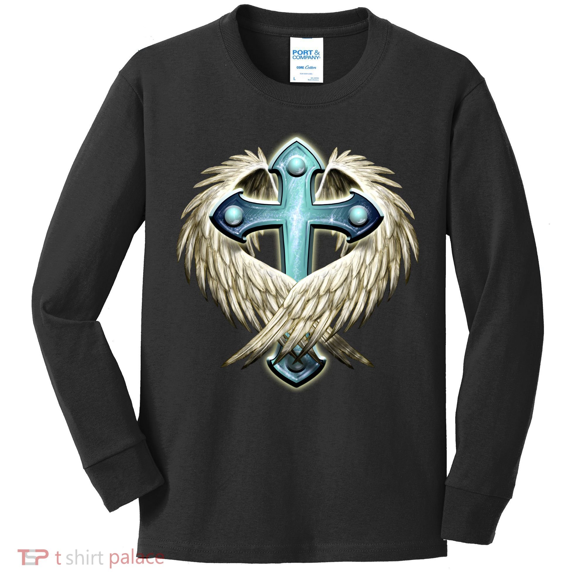 Cross With Wings Kids Long Sleeve Shirt