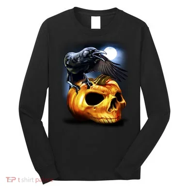 Crow Pumpkin Skull Halloween Long Sleeve Shirt