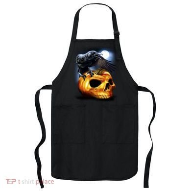 Crow Pumpkin Skull Halloween Apron