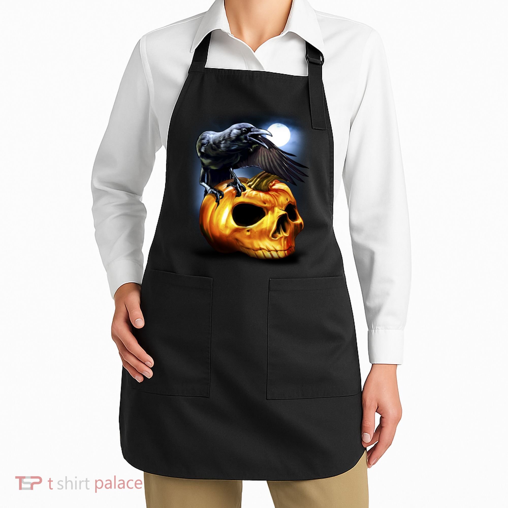 Crow Pumpkin Skull Halloween Apron