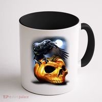 Crow Pumpkin Skull Halloween Coffee Mug thumb 1