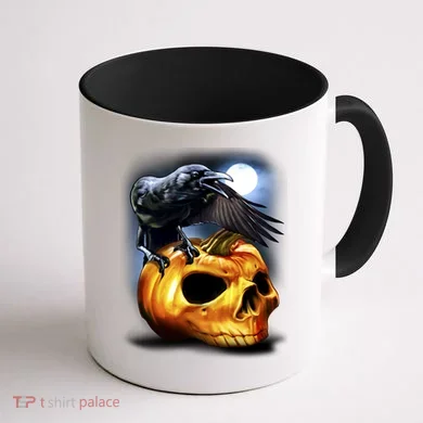 Crow Pumpkin Skull Halloween Coffee Mug back