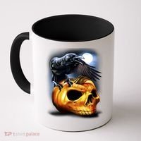 Crow Pumpkin Skull Halloween Coffee Mug thumb 0