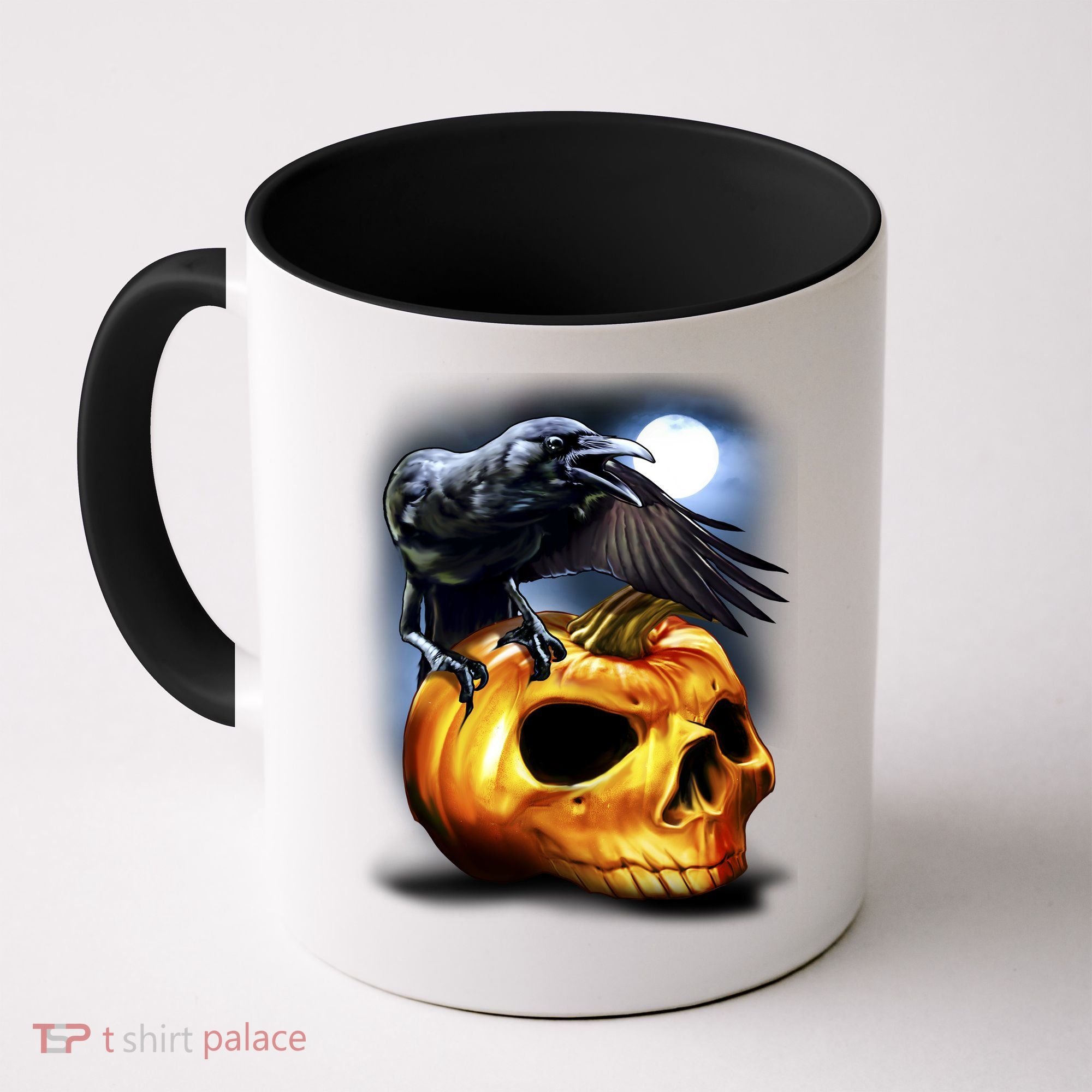 Crow Pumpkin Skull Halloween Coffee Mug