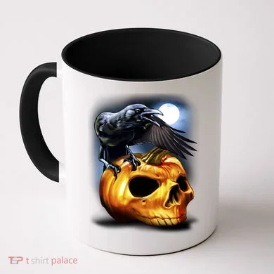 Crow Pumpkin Skull Halloween Coffee Mug