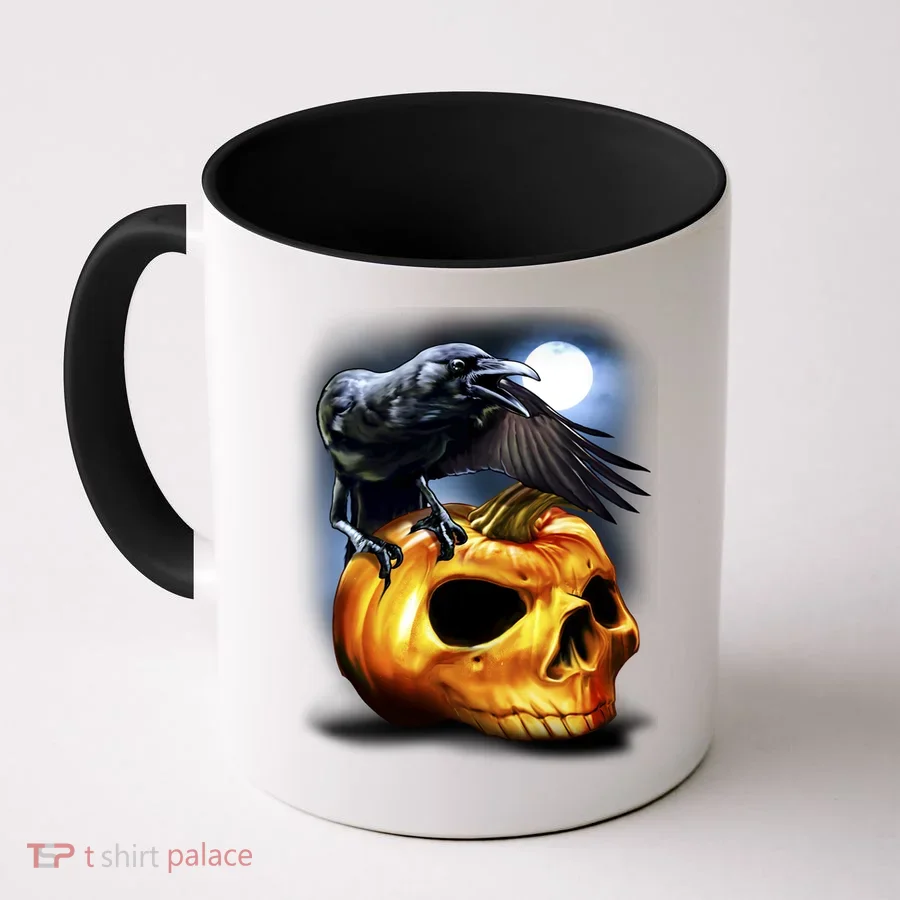 Crow Pumpkin Skull Halloween Coffee Mug