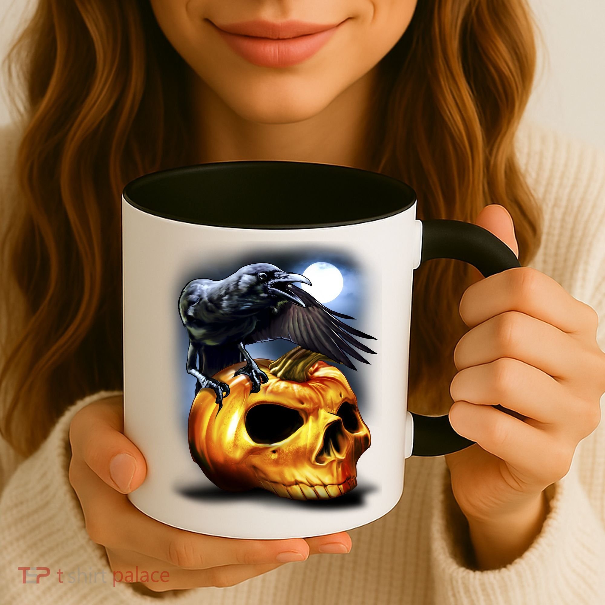 Crow Pumpkin Skull Halloween Coffee Mug