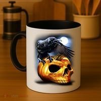 Crow Pumpkin Skull Halloween Coffee Mug thumb 4