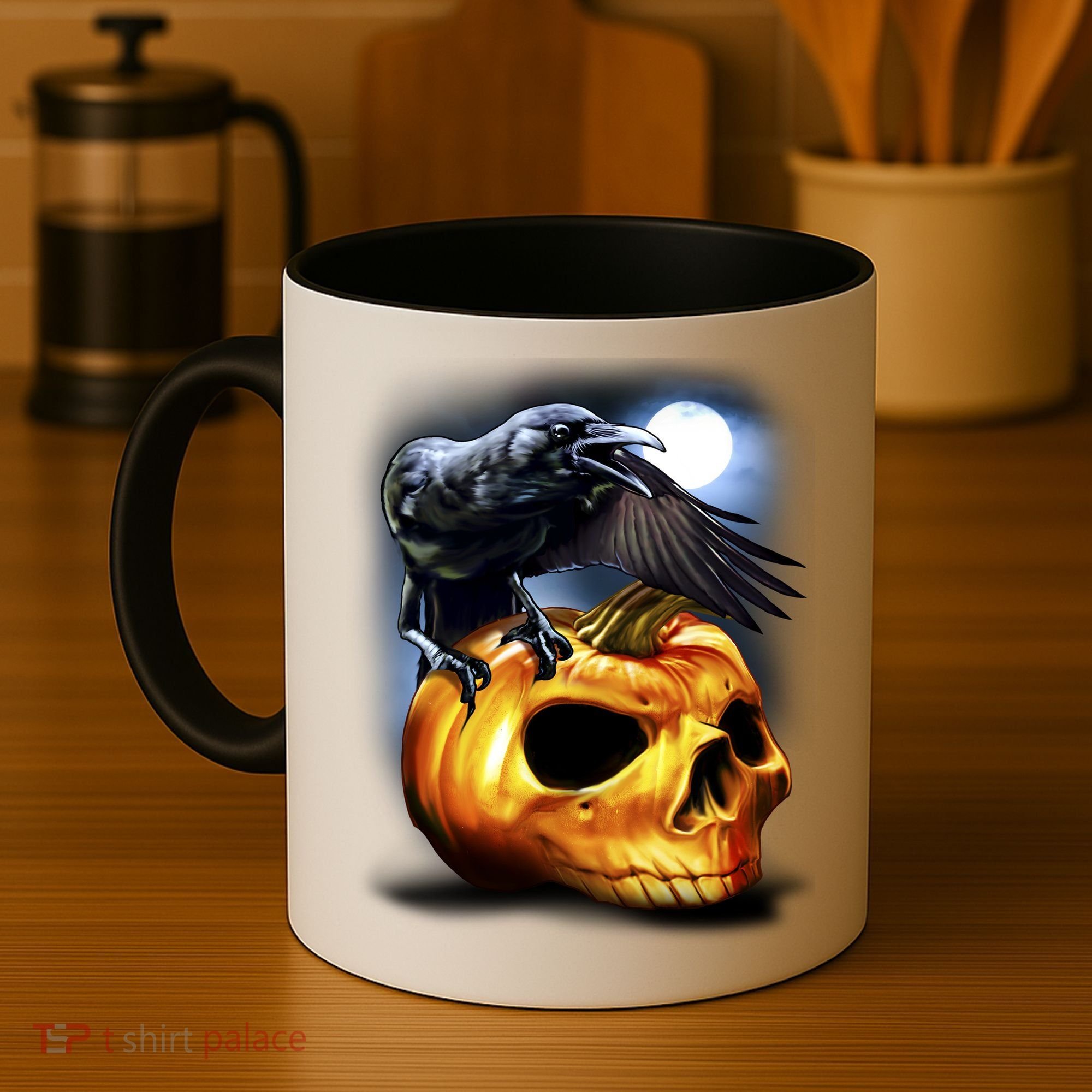 Crow Pumpkin Skull Halloween Coffee Mug