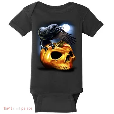 Crow Pumpkin Skull Halloween Baby Bodysuit