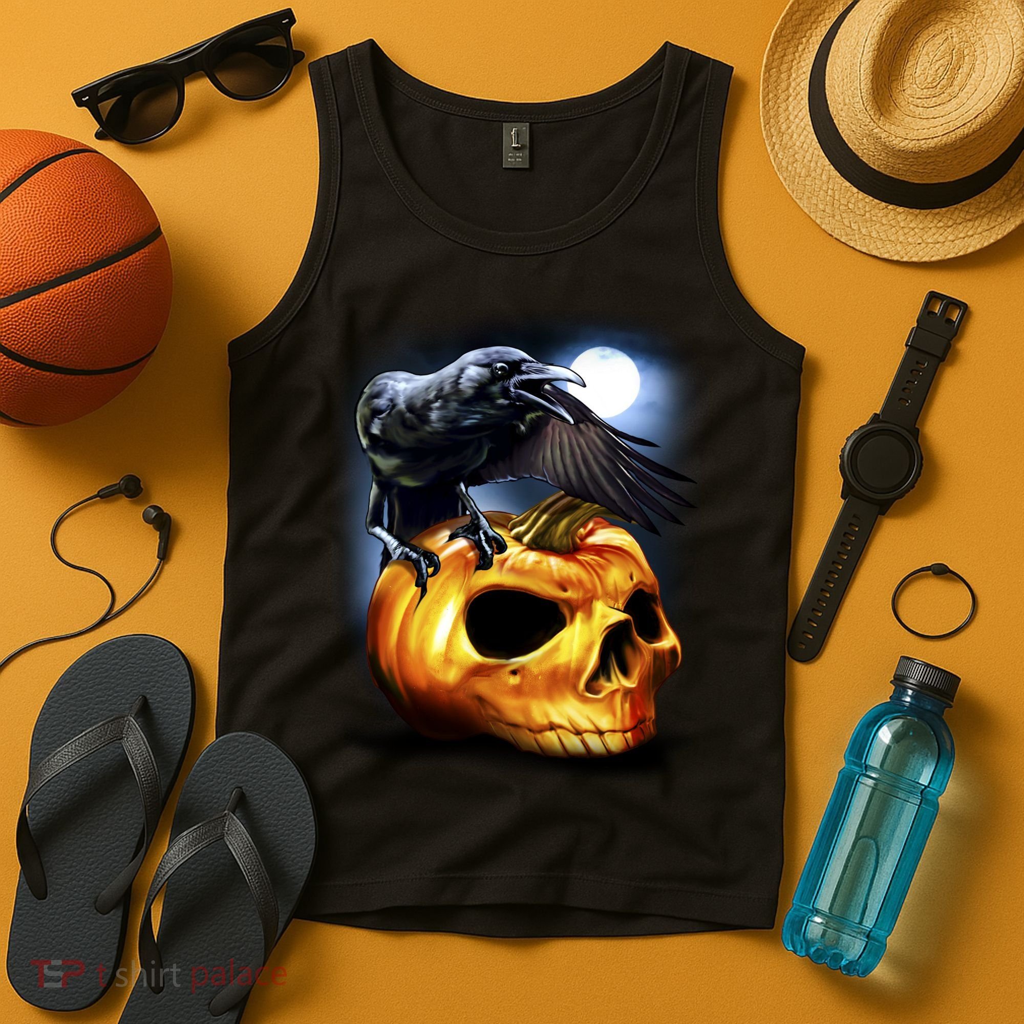 Crow Pumpkin Skull Halloween Tank Top