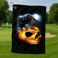 Crow Pumpkin Skull Halloween Golf Towel thumb 1