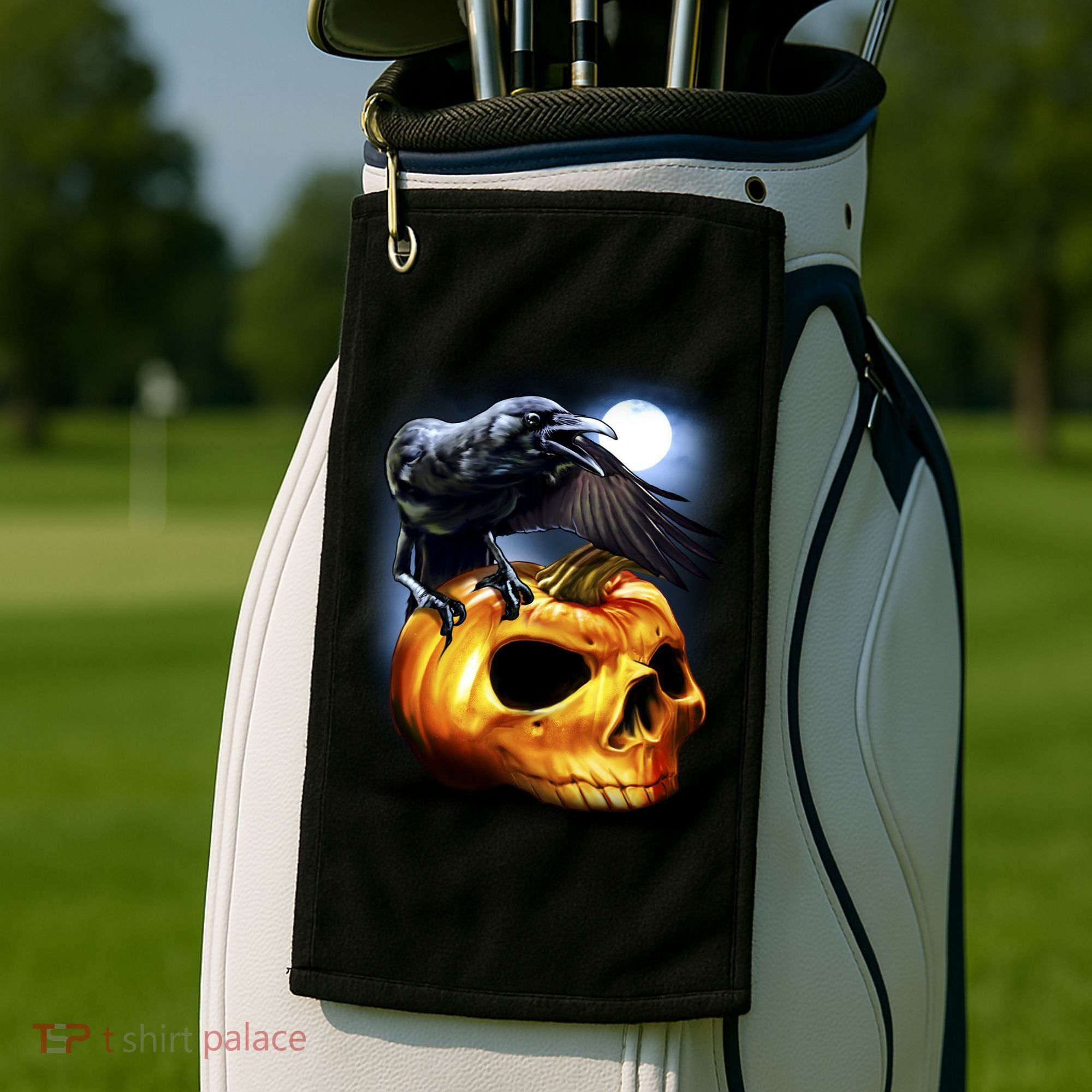 Crow Pumpkin Skull Halloween Golf Towel