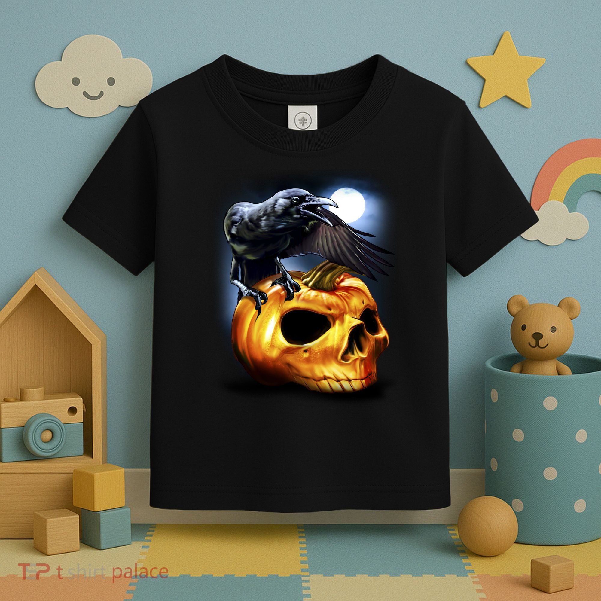 Crow Pumpkin Skull Halloween Toddler T-Shirt