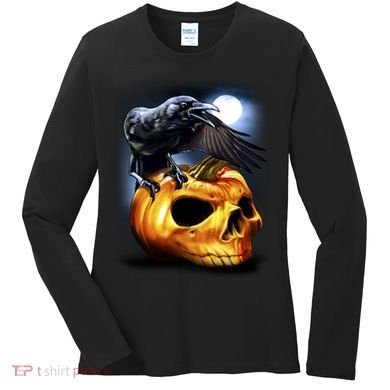 Crow Pumpkin Skull Halloween Women's Long Sleeve Shirt