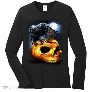 Crow Pumpkin Skull Halloween Women's Long Sleeve Shirt