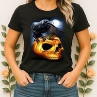 Crow Pumpkin Skull Halloween Women's T-Shirt thumb 2