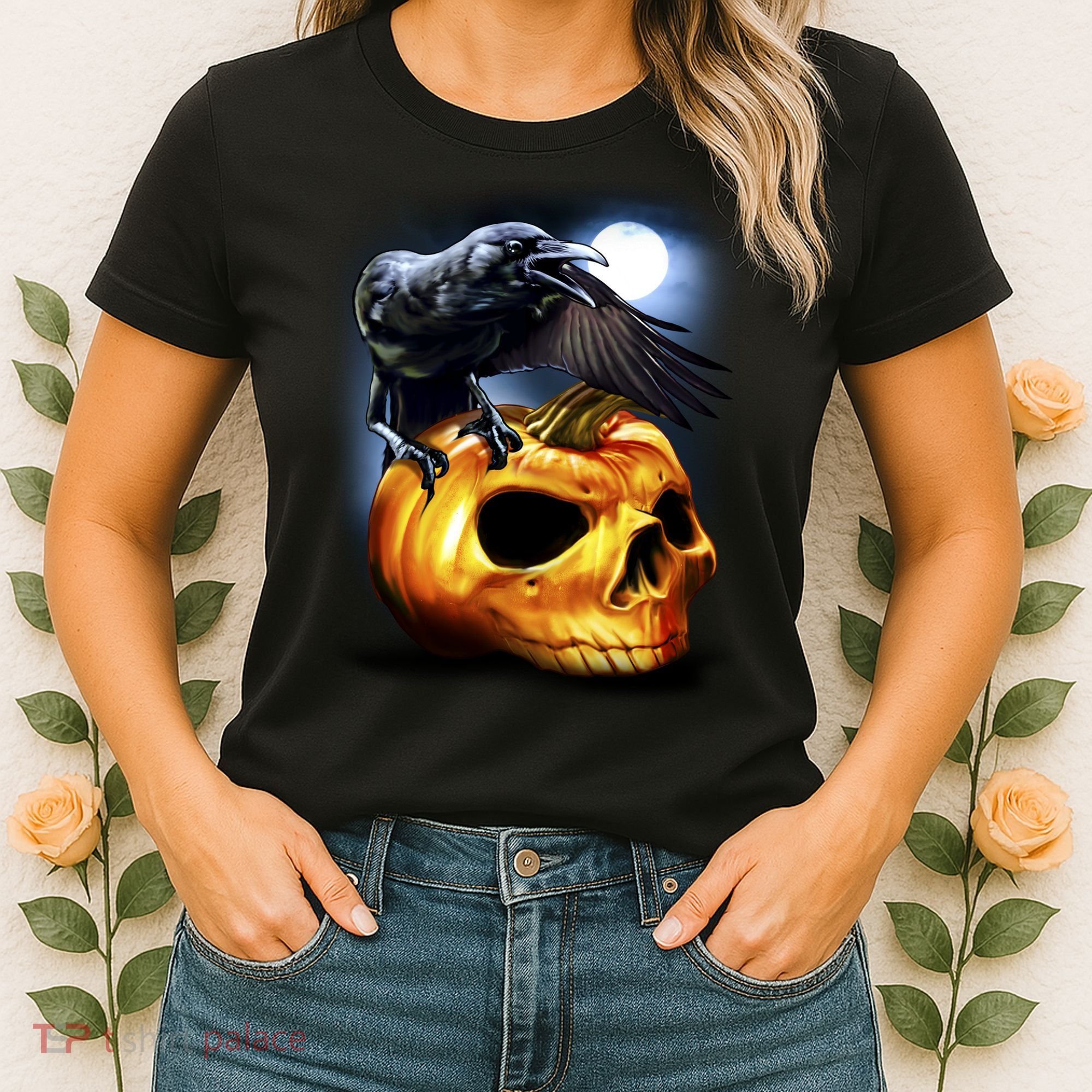 Crow Pumpkin Skull Halloween Women's T-Shirt
