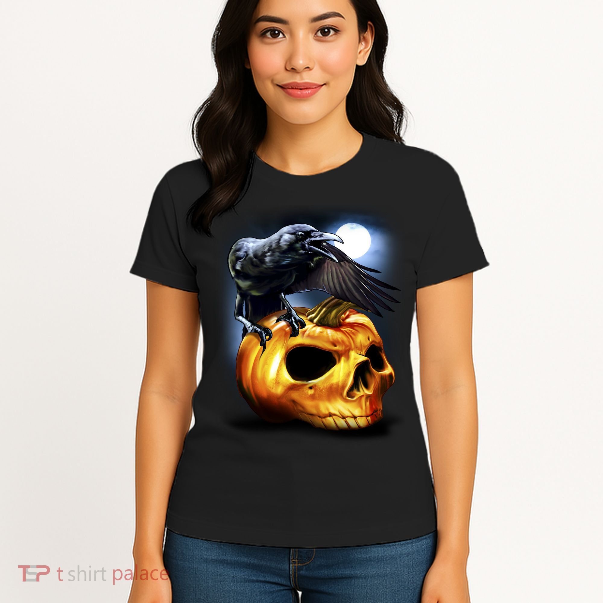 Crow Pumpkin Skull Halloween Women's T-Shirt