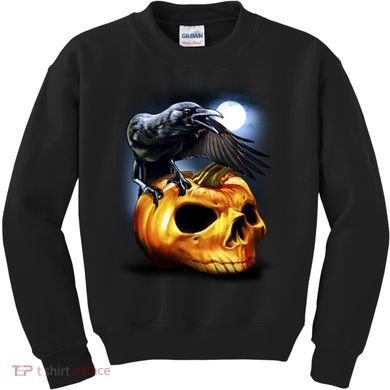 Crow Pumpkin Skull Halloween Kids Sweatshirt