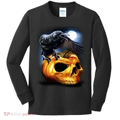 Crow Pumpkin Skull Halloween Kids Long Sleeve Shirt